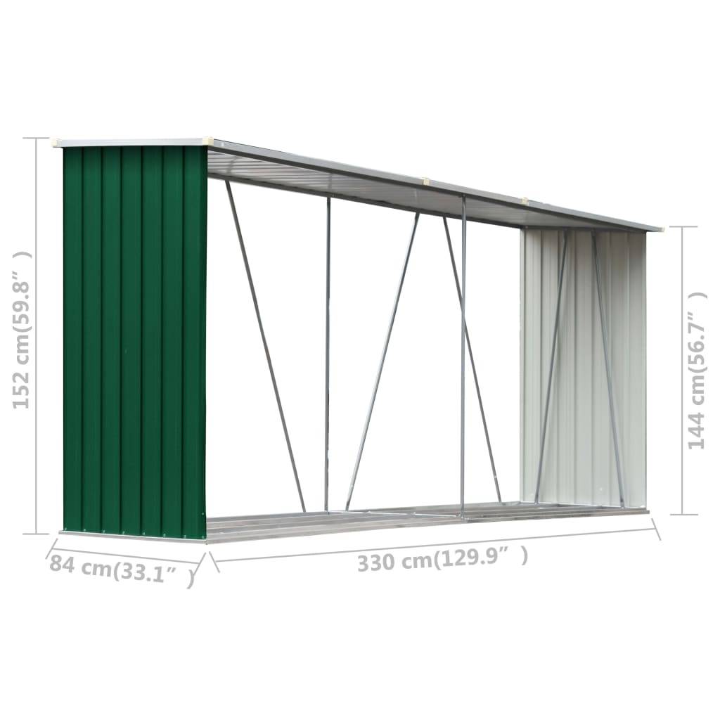 vidaXL Brennholzlager Verzinkter Stahl 330x84x152 cm Grün