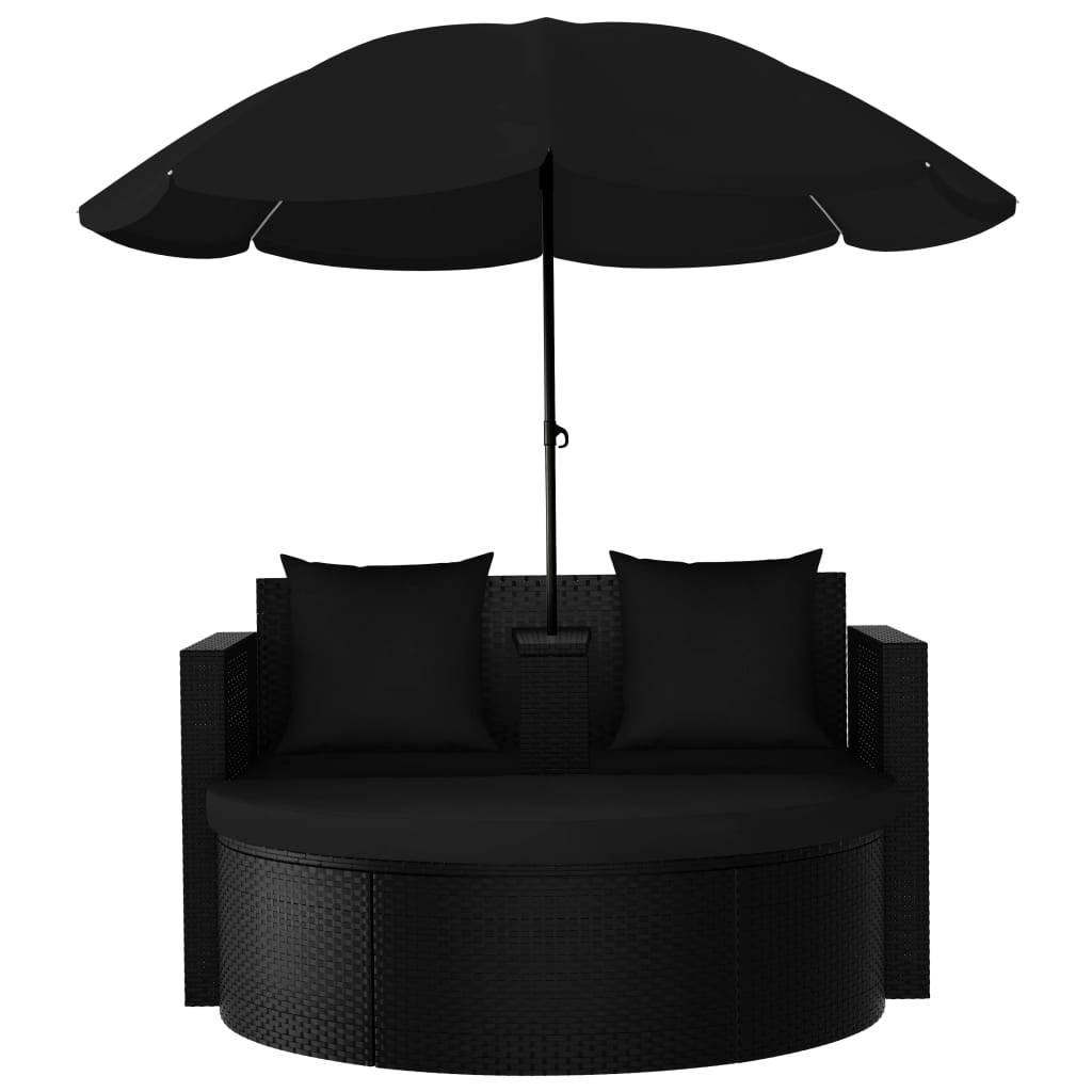 vidaXL Gartenbett mit Sonnenschirm Poly Rattan Schwarz