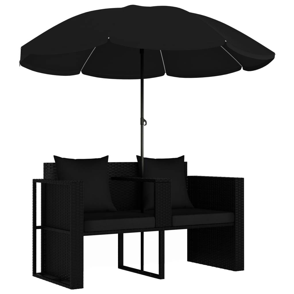 vidaXL Gartenbett mit Sonnenschirm Poly Rattan Schwarz