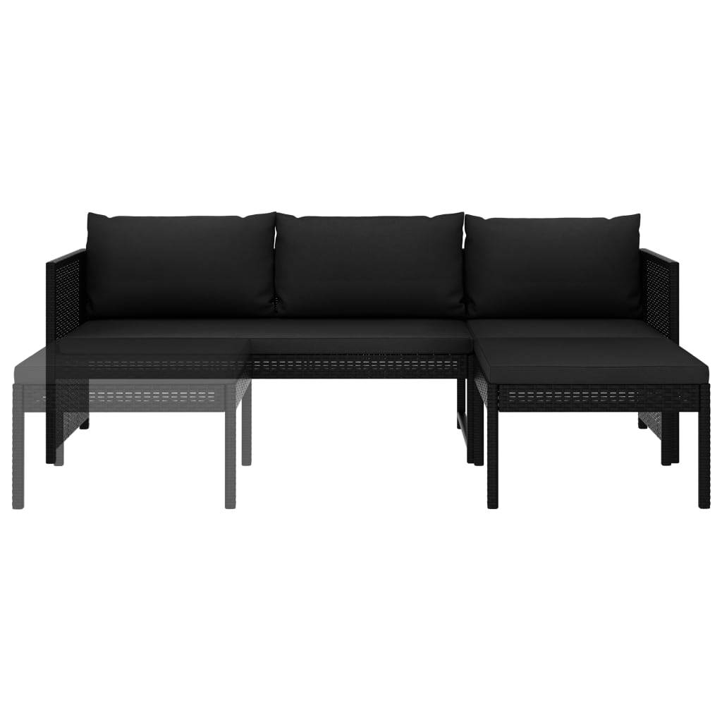 vidaXL 3-tlg. Garten-Lounge-Set mit Auflagen Poly Rattan Schwarz