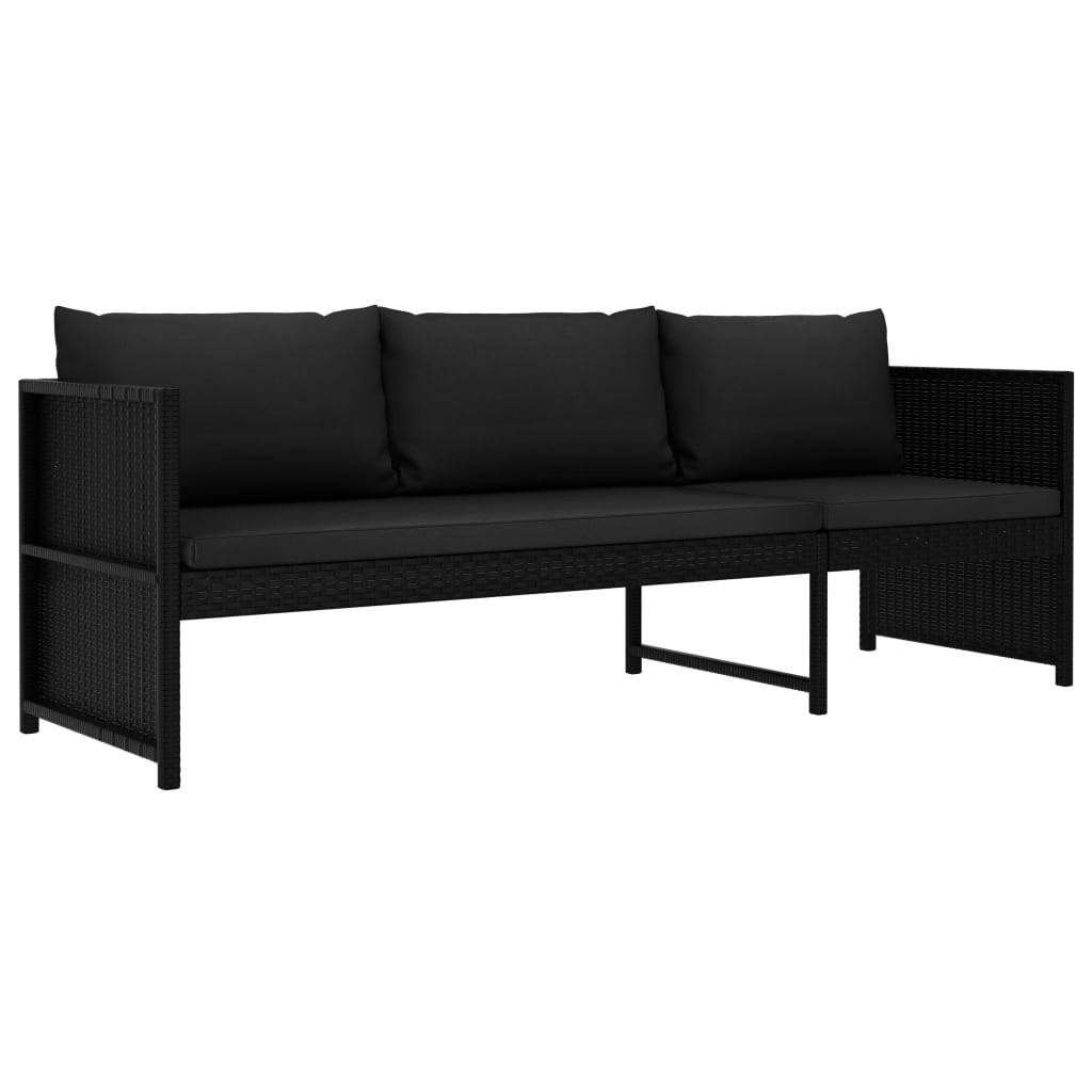 vidaXL 3-tlg. Garten-Lounge-Set mit Auflagen Poly Rattan Schwarz