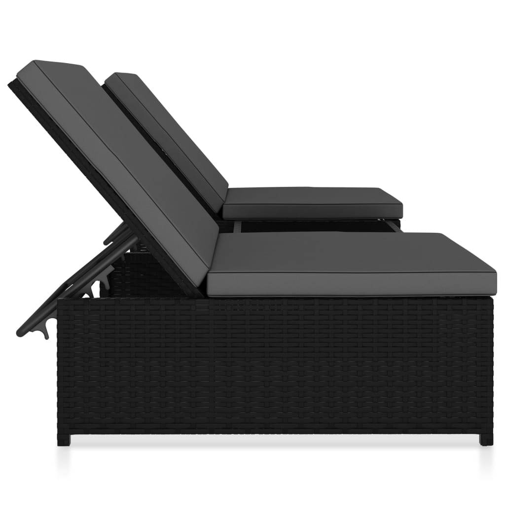 vidaXL Sonnenliegen 2 Stk. mit Tisch Poly Rattan Schwarz