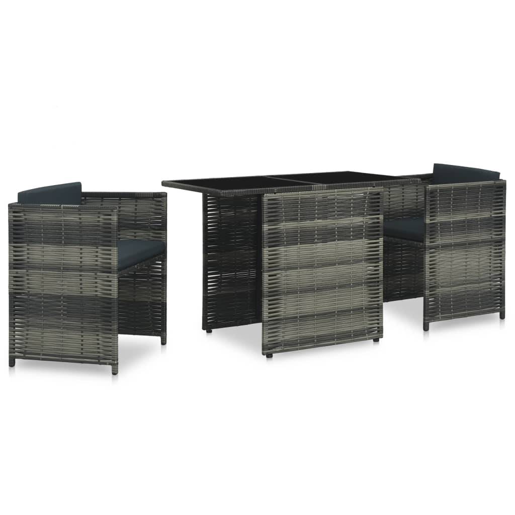 vidaXL 3-tlg. Bistro-Set mit Auflagen Poly Rattan Grau