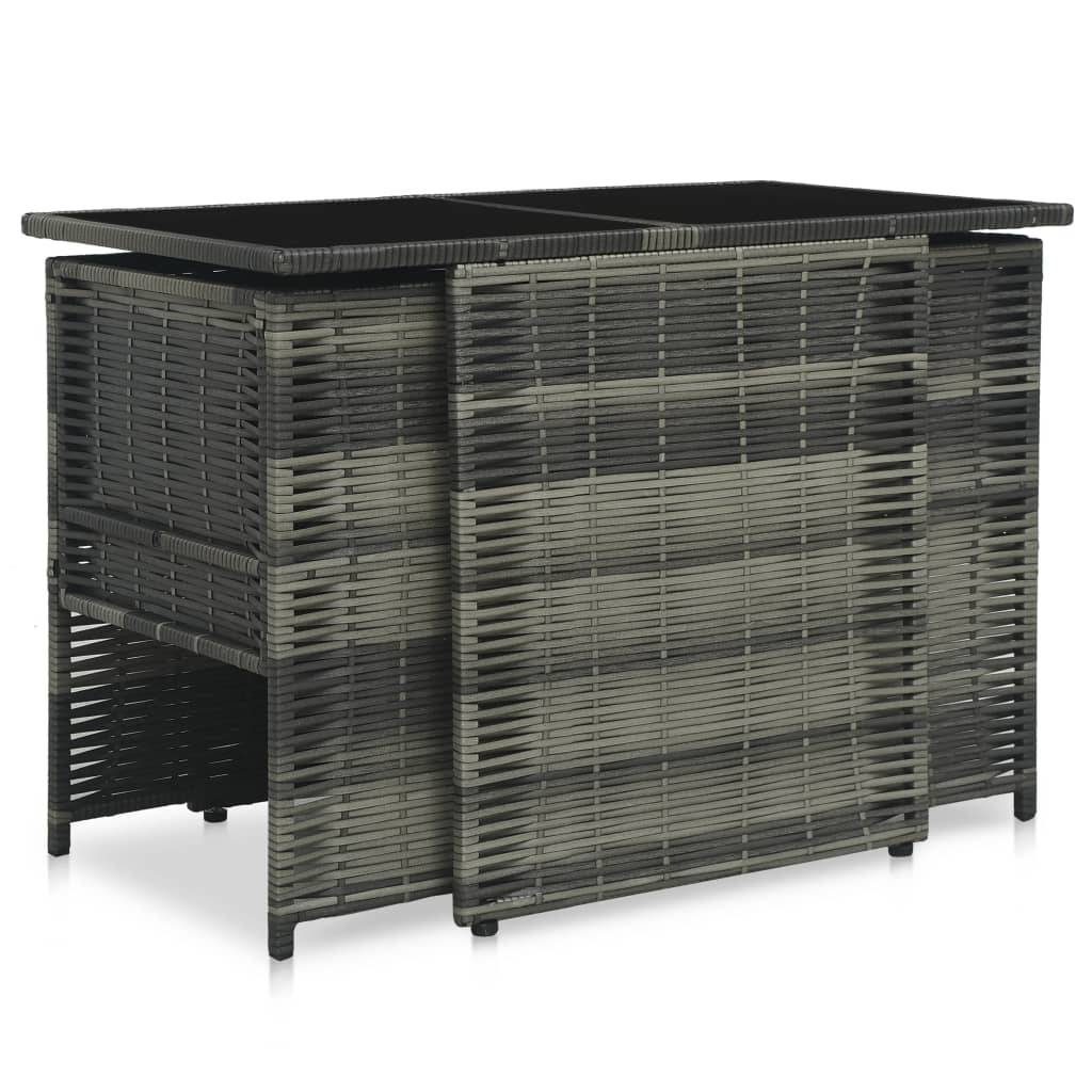 vidaXL 3-tlg. Bistro-Set mit Auflagen Poly Rattan Grau