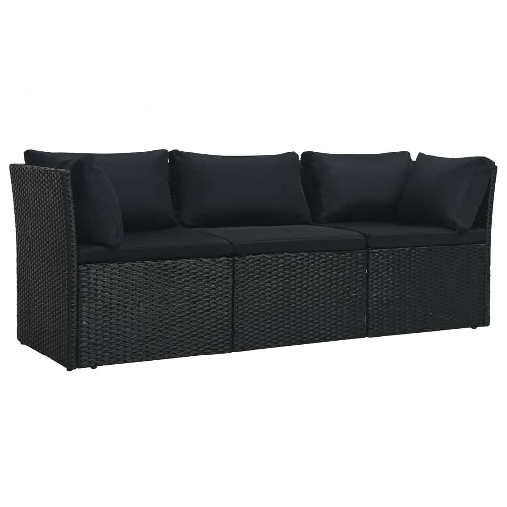 vidaXL 4-tlg. Garten-Lounge-Set mit Auflagen Poly Rattan Schwarz