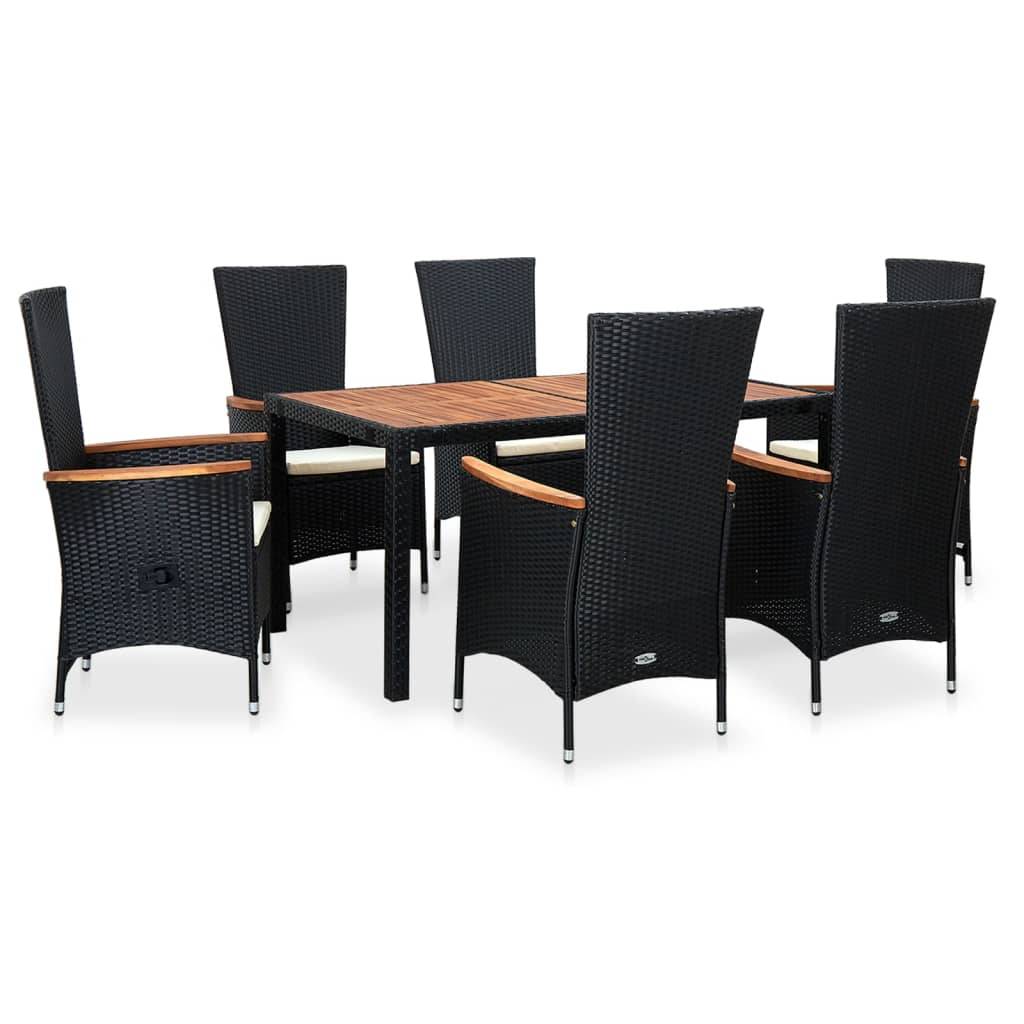 vidaXL 7-tlg. Garten-Essgruppe Poly Rattan Akazienholz Schwarz
