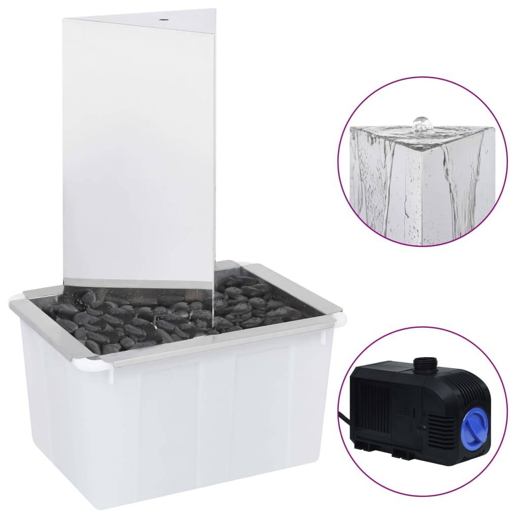 vidaXL Gartenbrunnen mit Pumpe Edelstahl 76 cm Dreieckig