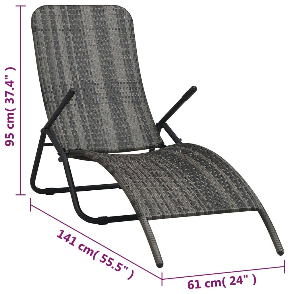 vidaXL Klappbare Sonnenliege Poly Rattan Grau