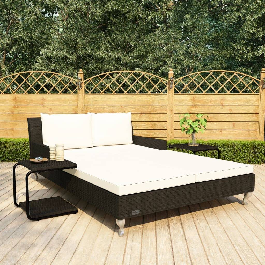 vidaXL 2-Personen-Sonnenliege mit Auflagen Poly Rattan Schwarz