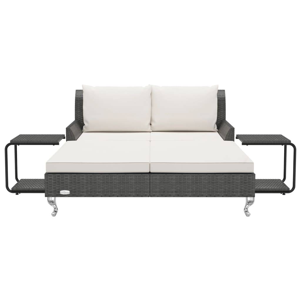 vidaXL 2-Personen-Sonnenliege mit Auflagen Poly Rattan Schwarz