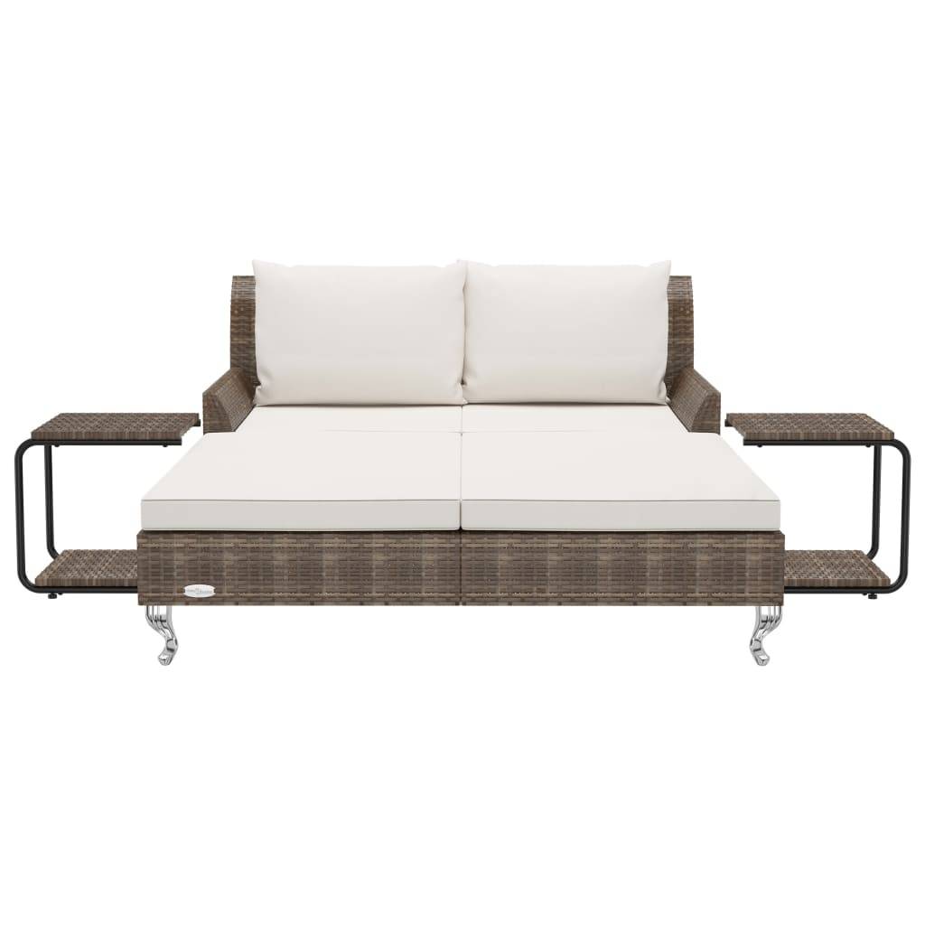 vidaXL 2-Personen-Sonnenliege mit Auflagen Poly Rattan Braun