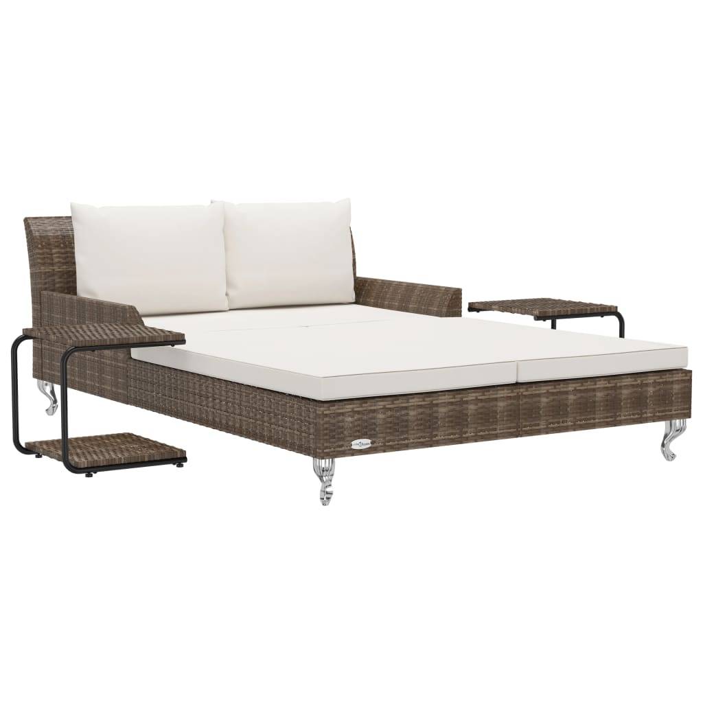 vidaXL 2-Personen-Sonnenliege mit Auflagen Poly Rattan Braun