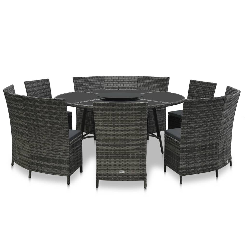 vidaXL 7-tlg. Garten-Essgruppe mit Auflagen Poly Rattan Grau