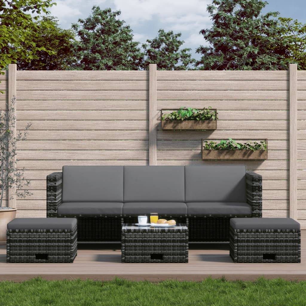 vidaXL 4-tlg. Garten-Lounge-Set mit Auflagen Poly Rattan Grau