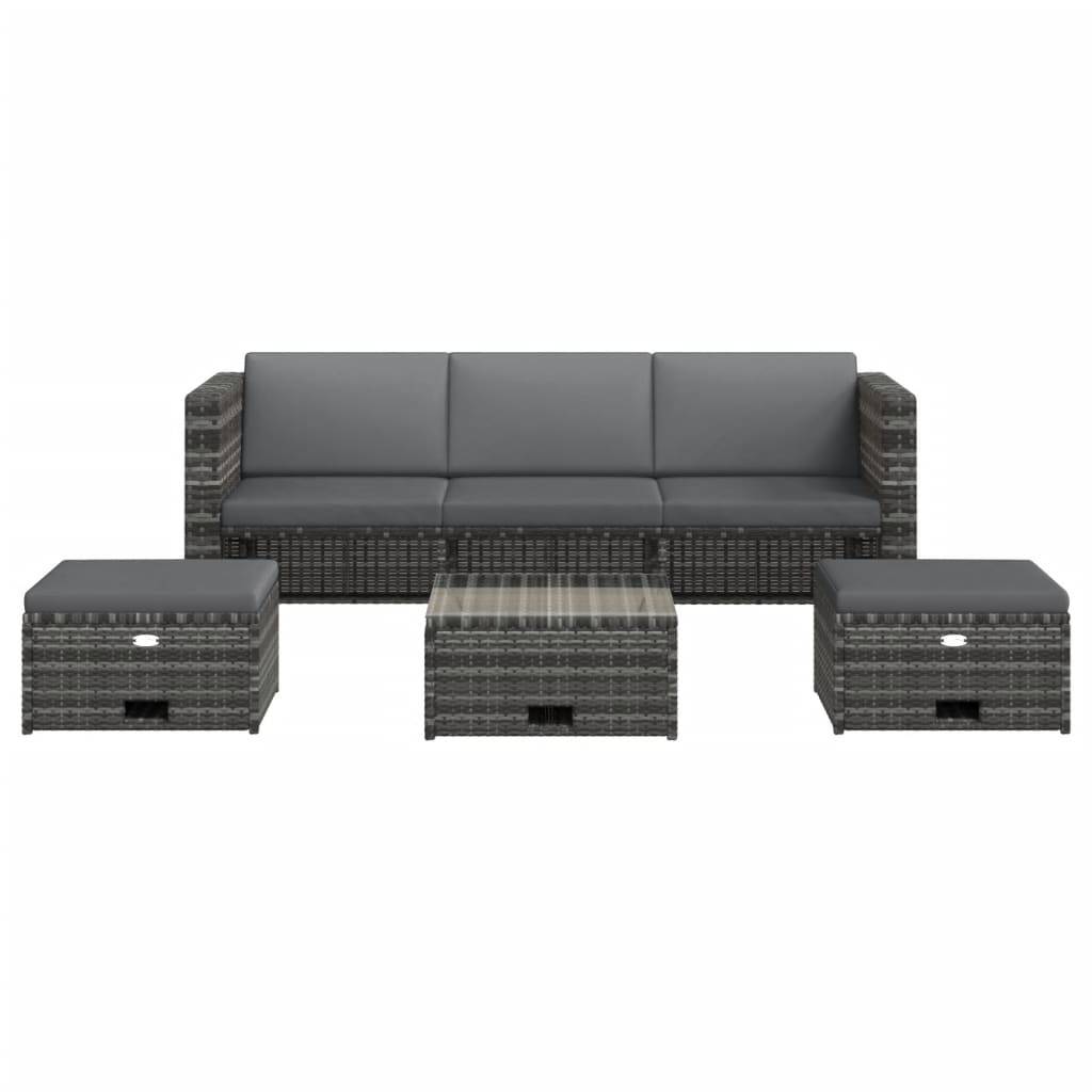 vidaXL 4-tlg. Garten-Lounge-Set mit Auflagen Poly Rattan Grau