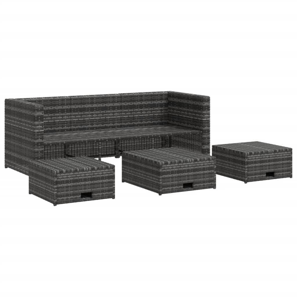 vidaXL 4-tlg. Garten-Lounge-Set mit Auflagen Poly Rattan Grau