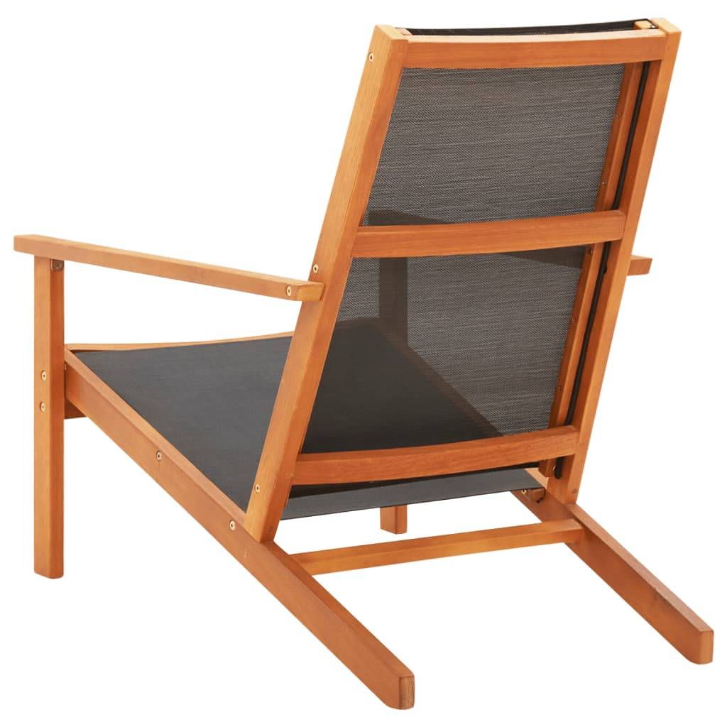 vidaXL Garten-Loungestuhl Schwarz Massivholz Eukalyptus und Textilene