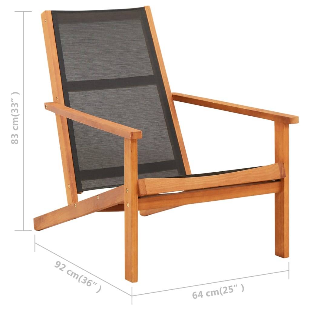 vidaXL Garten-Loungestuhl Schwarz Massivholz Eukalyptus und Textilene