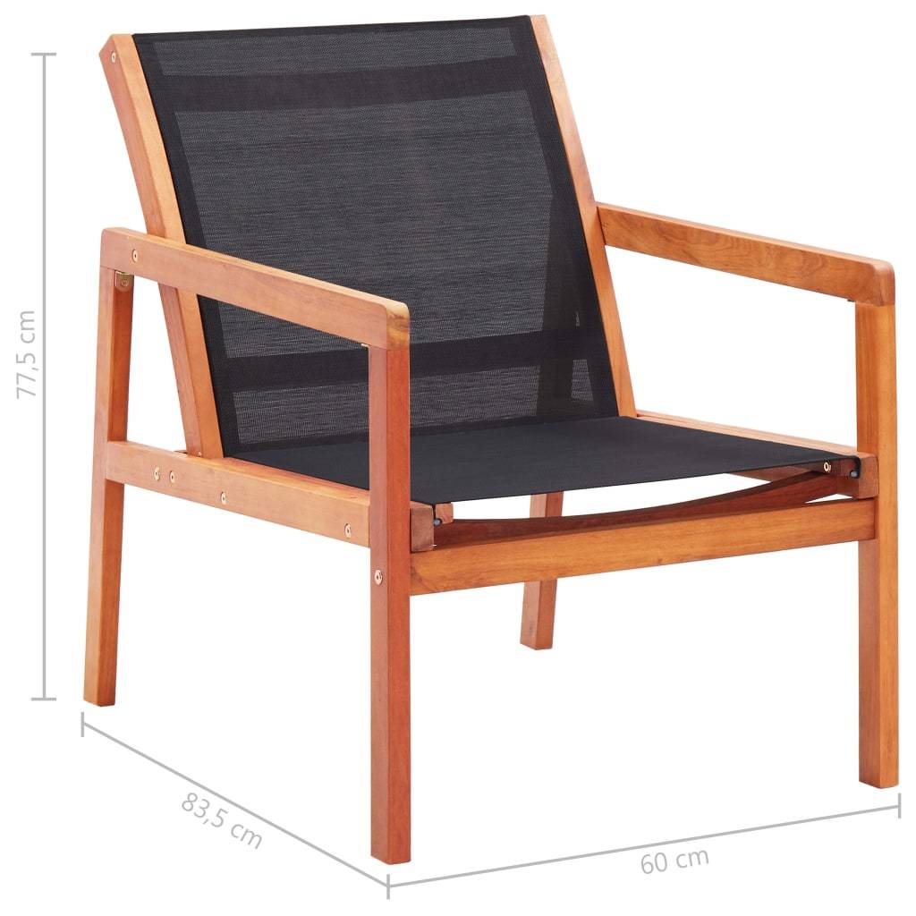vidaXL Garten-Loungestuhl Schwarz Massivholz Eukalyptus und Textilene