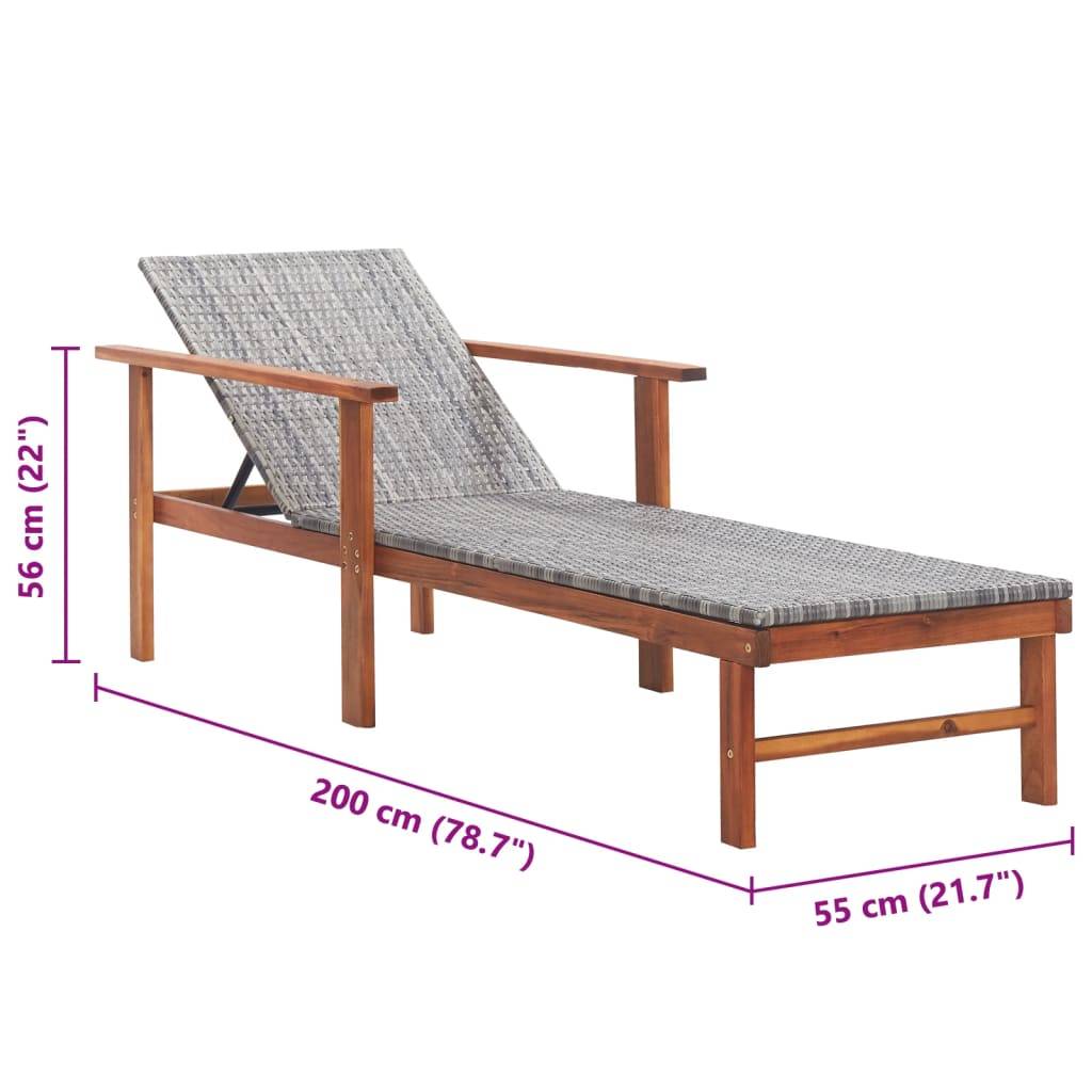 vidaXL Sonnenliege Poly Rattan und Massivholz Akazie Grau