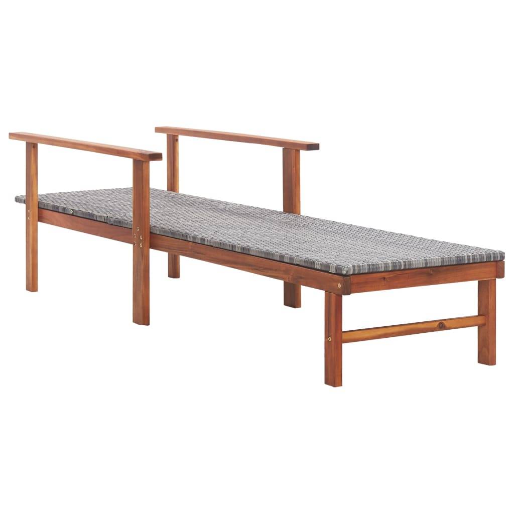 vidaXL Sonnenliege Poly Rattan und Massivholz Akazie Grau