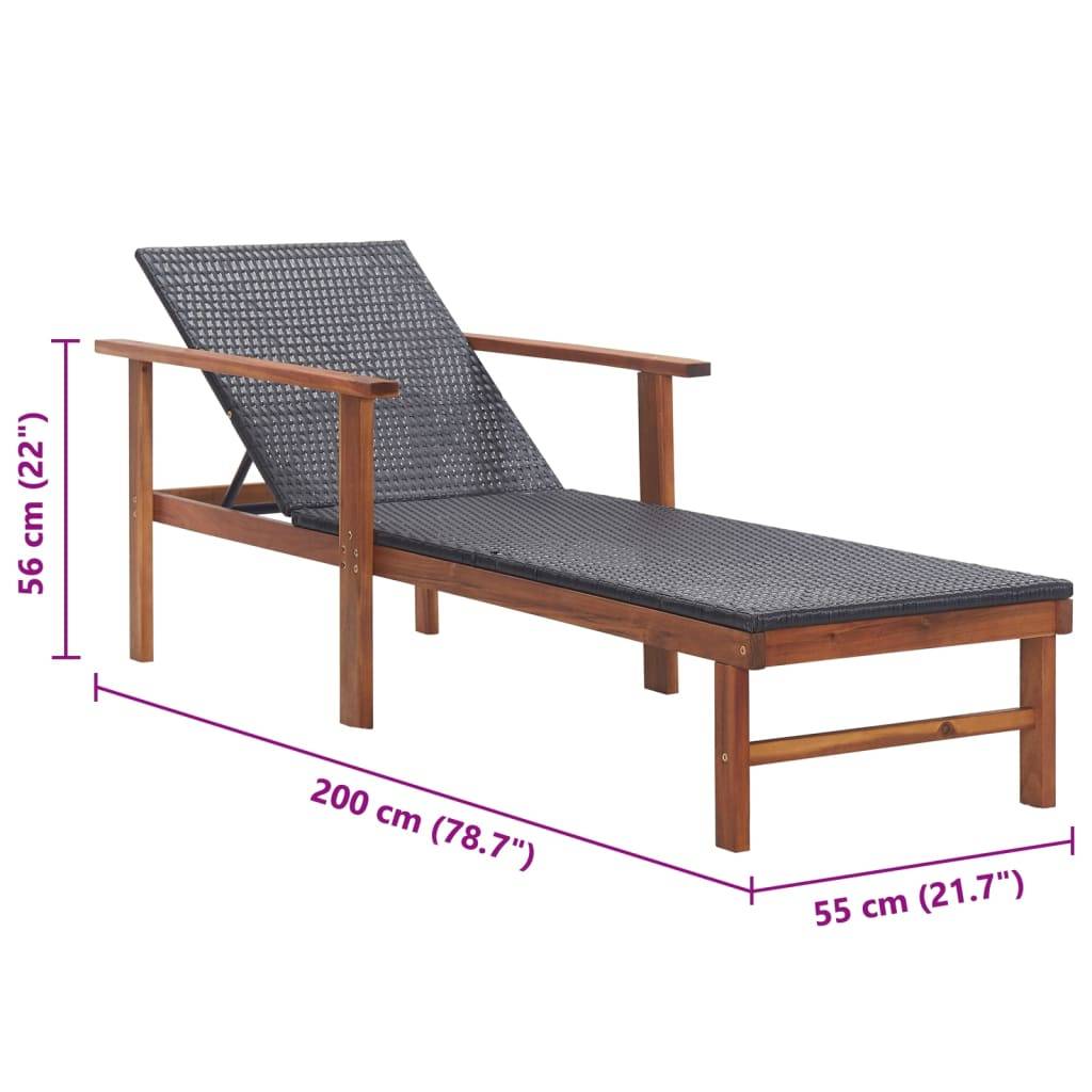vidaXL Sonnenliege Poly Rattan und Massivholz Akazie Schwarz