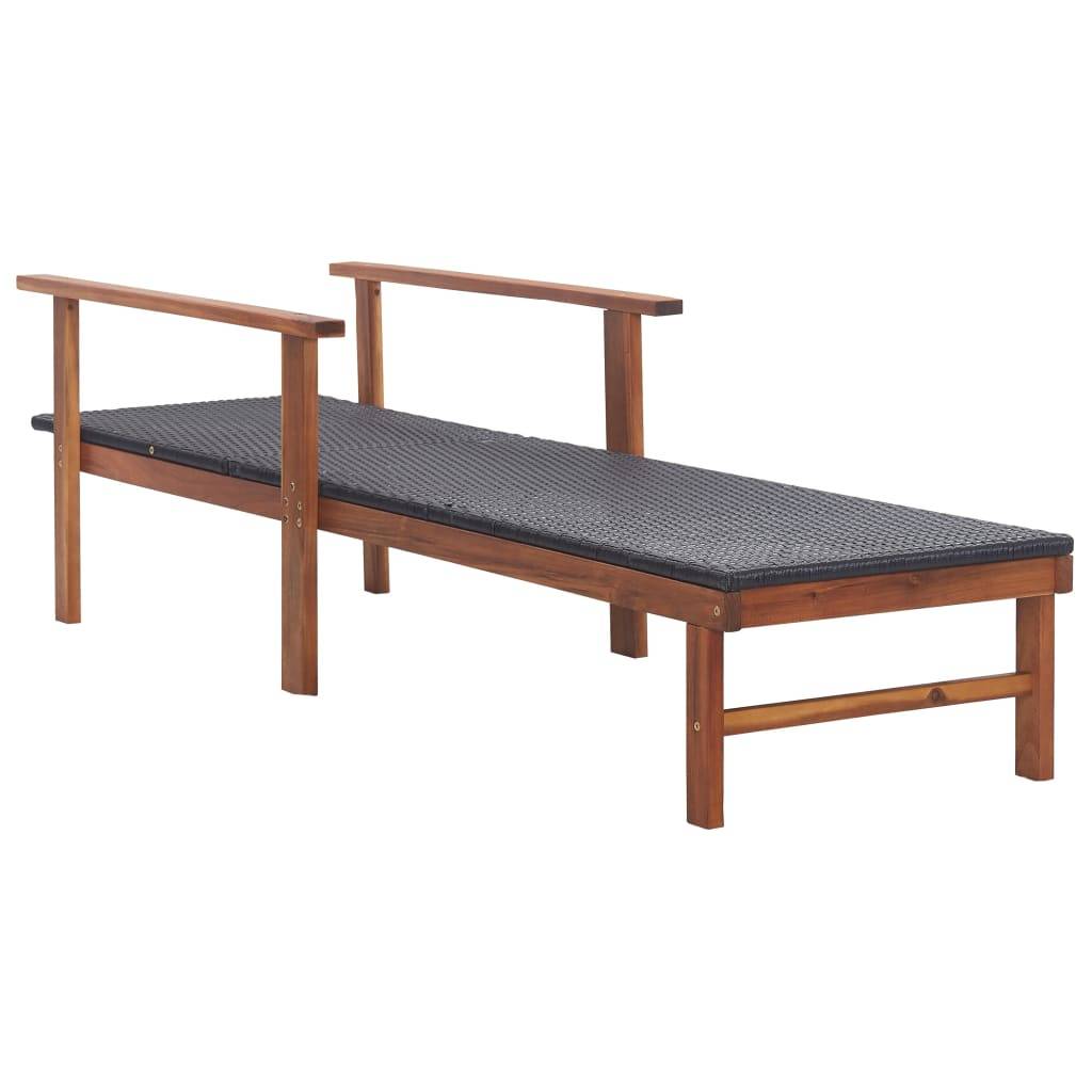 vidaXL Sonnenliege Poly Rattan und Massivholz Akazie Schwarz