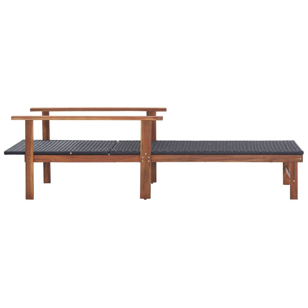 vidaXL Sonnenliege Poly Rattan und Massivholz Akazie Schwarz
