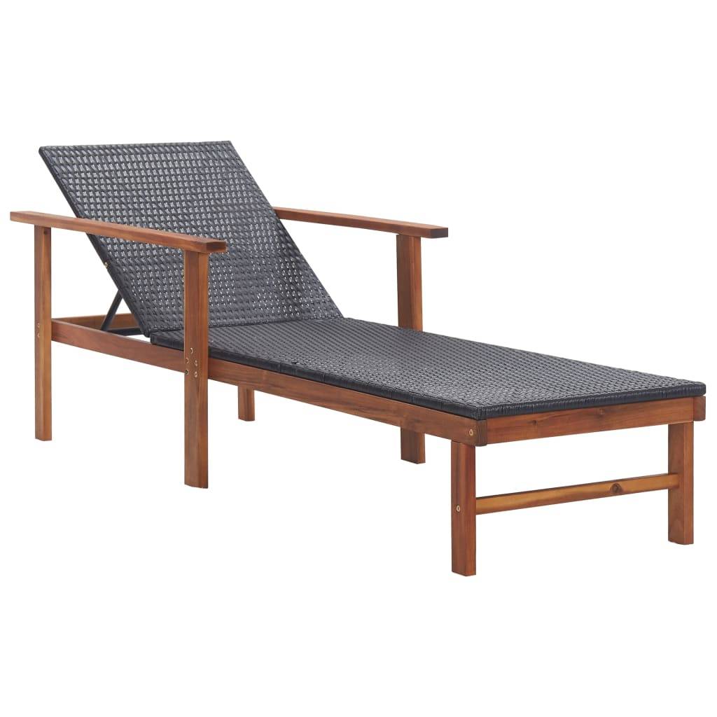 vidaXL Sonnenliege mit Auflage Poly-Rattan Akazie Massivholz Schwarz