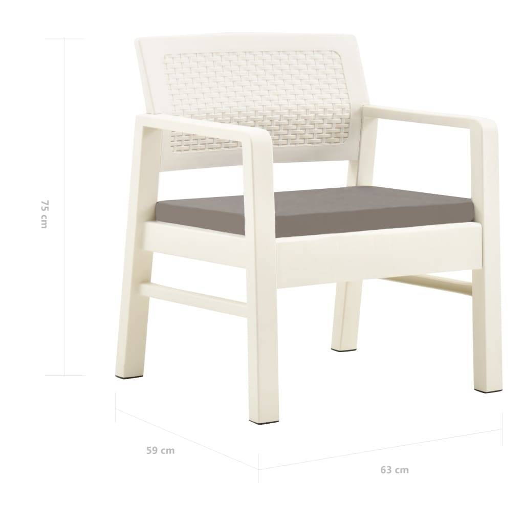 vidaXL 3-tlg. Garten-Lounge-Set Kunststoff Weiß