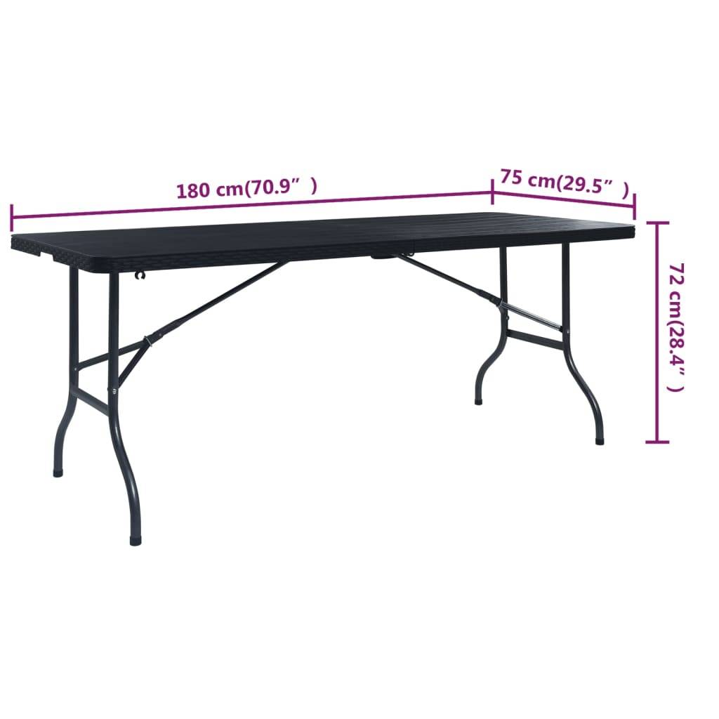 vidaXL Gartentisch Klappbar Schwarz 180×75×72 cm HDPE Rattan-Optik