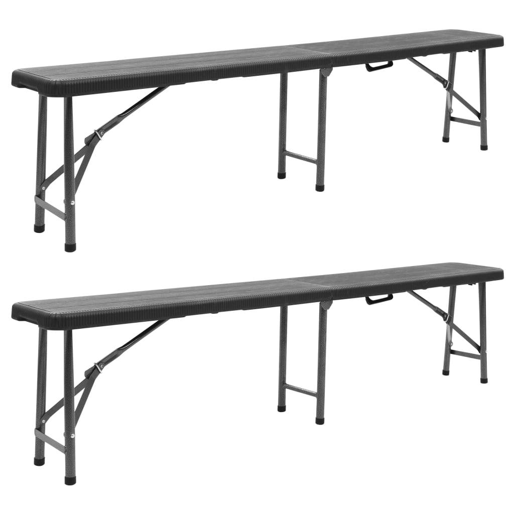 vidaXL Klappbare Gartenbänke 2 Stk. 180 cm HDPE Schwarz