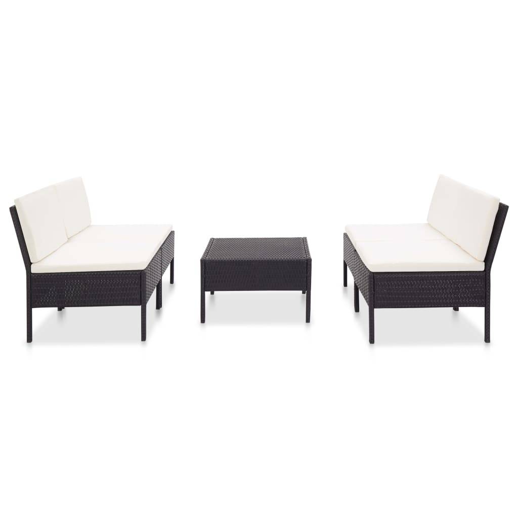 vidaXL 5-tlg. Garten-Sofagarnitur mit Auflagen Poly Rattan Schwarz