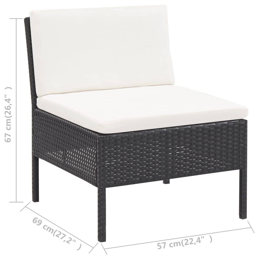 vidaXL 5-tlg. Garten-Sofagarnitur mit Auflagen Poly Rattan Schwarz