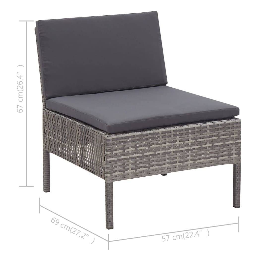 vidaXL 3-tlg. Garten-Lounge-Set mit Auflagen Poly Rattan Grau