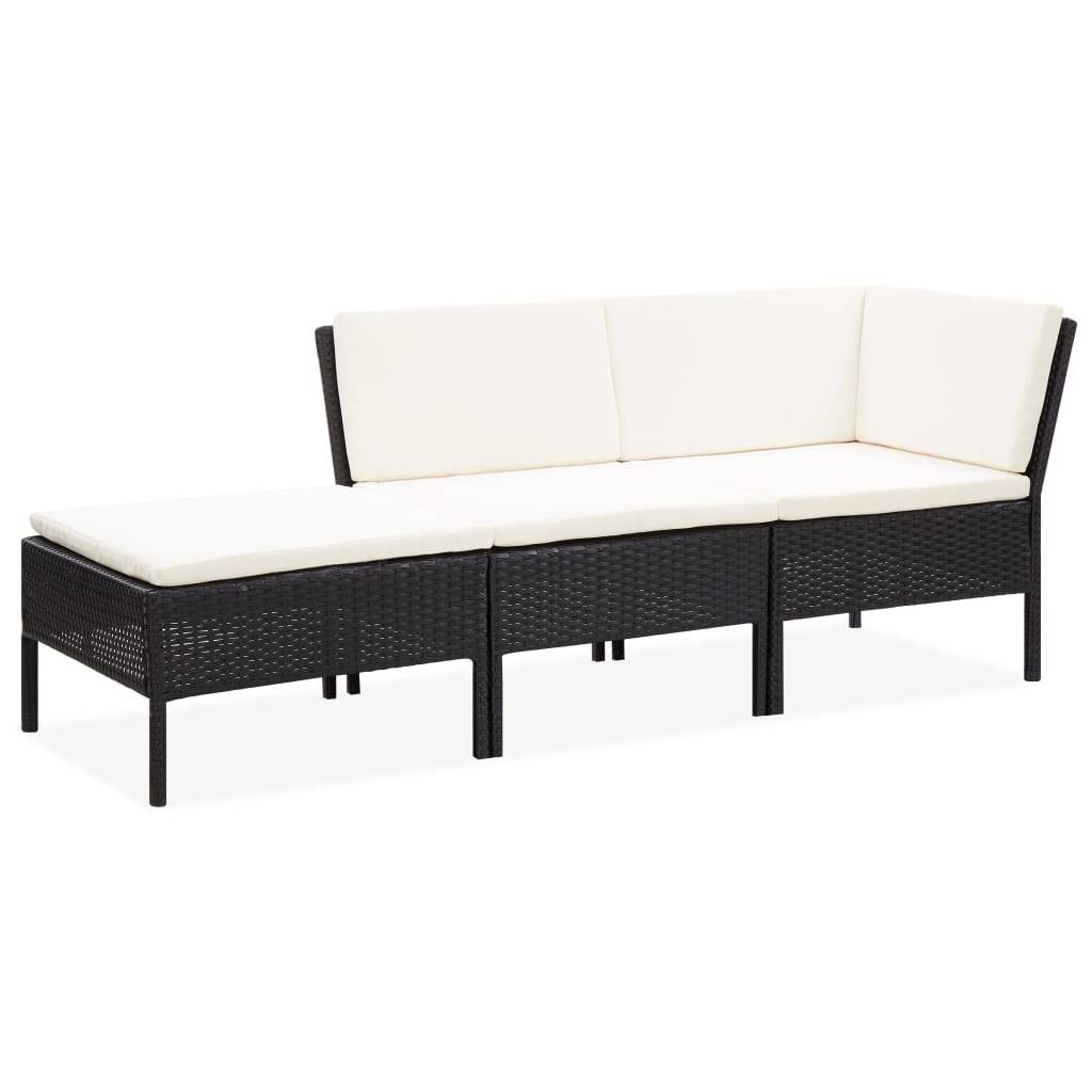 vidaXL 3-tlg. Garten-Lounge-Set mit Auflagen Poly Rattan Schwarz