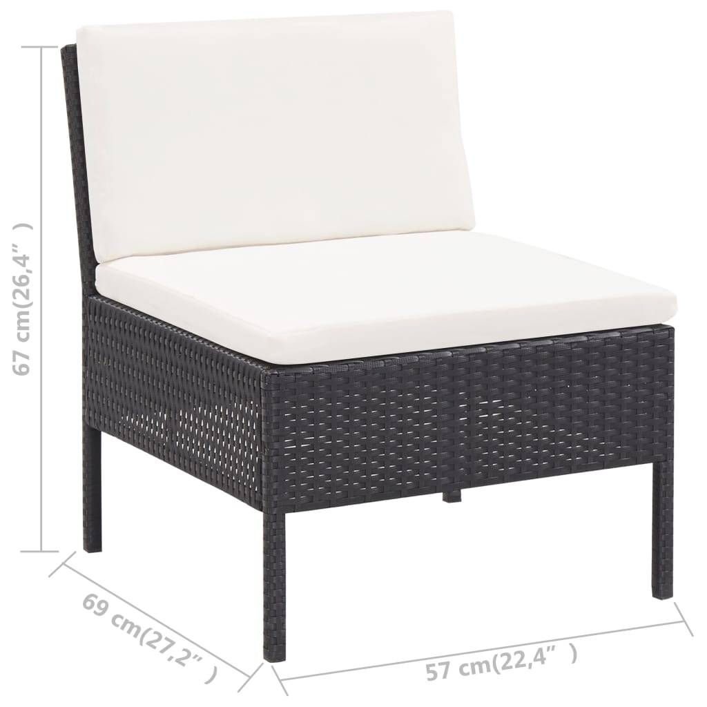 vidaXL 3-tlg. Garten-Lounge-Set mit Auflagen Poly Rattan Schwarz