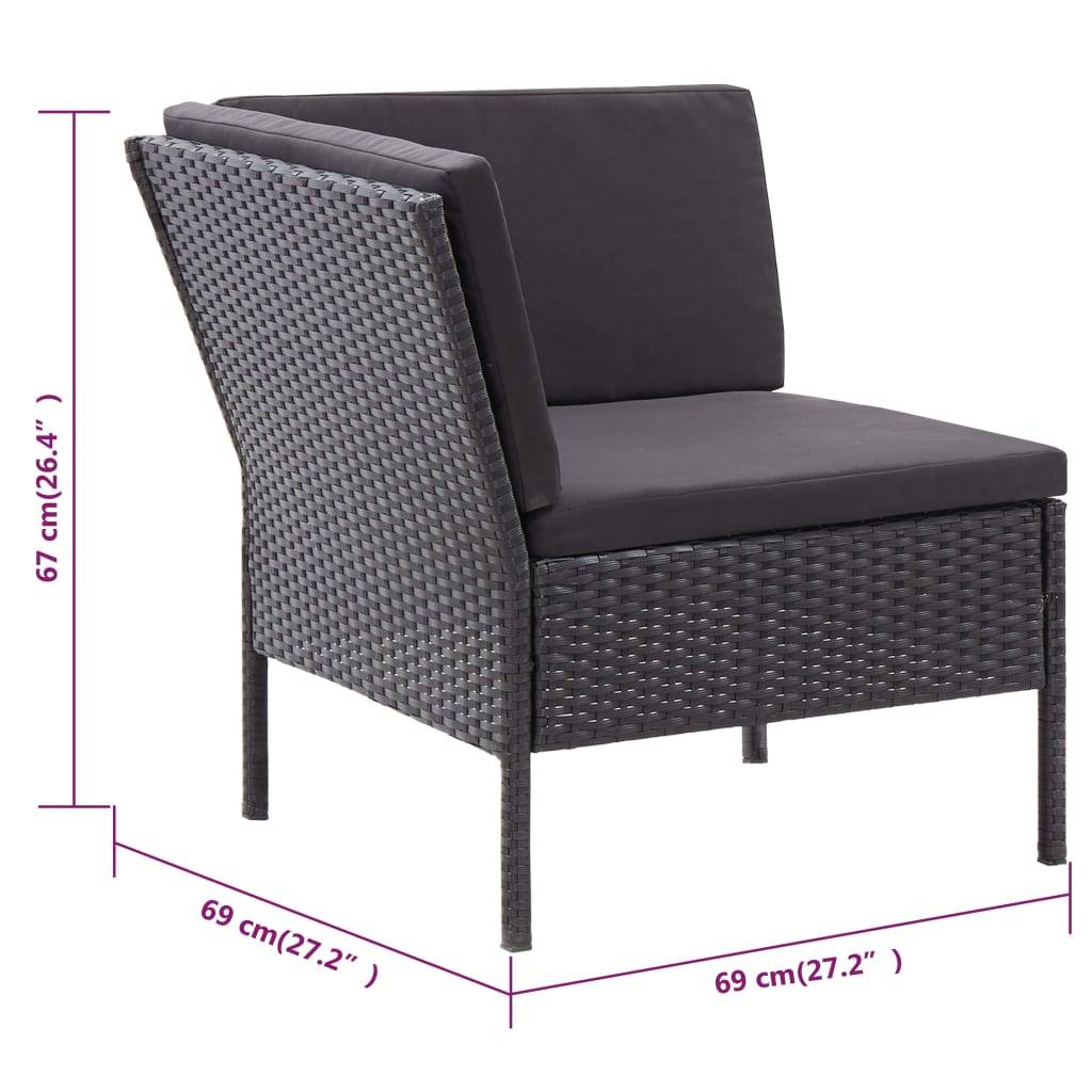 vidaXL 3-tlg. Garten-Lounge-Set mit Auflagen Poly Rattan Schwarz