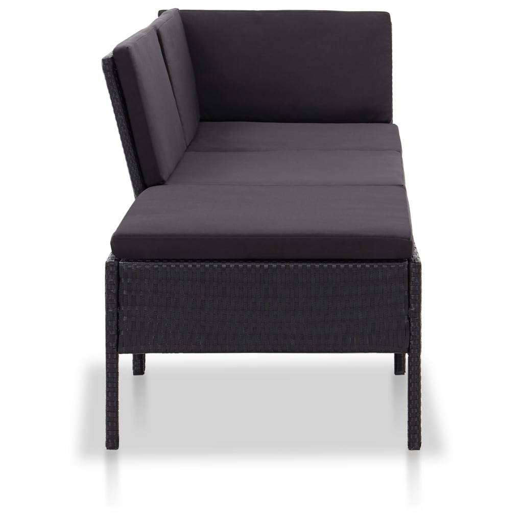 vidaXL 3-tlg. Garten-Lounge-Set mit Auflagen Poly Rattan Schwarz