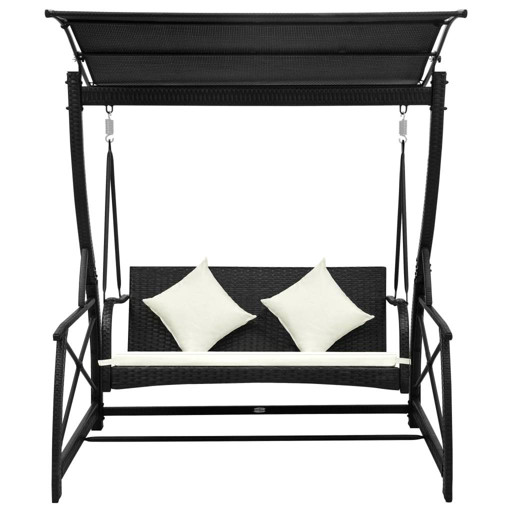 vidaXL Hollywoodschaukel 3-Sitzer mit Dach Poly Rattan Schwarz