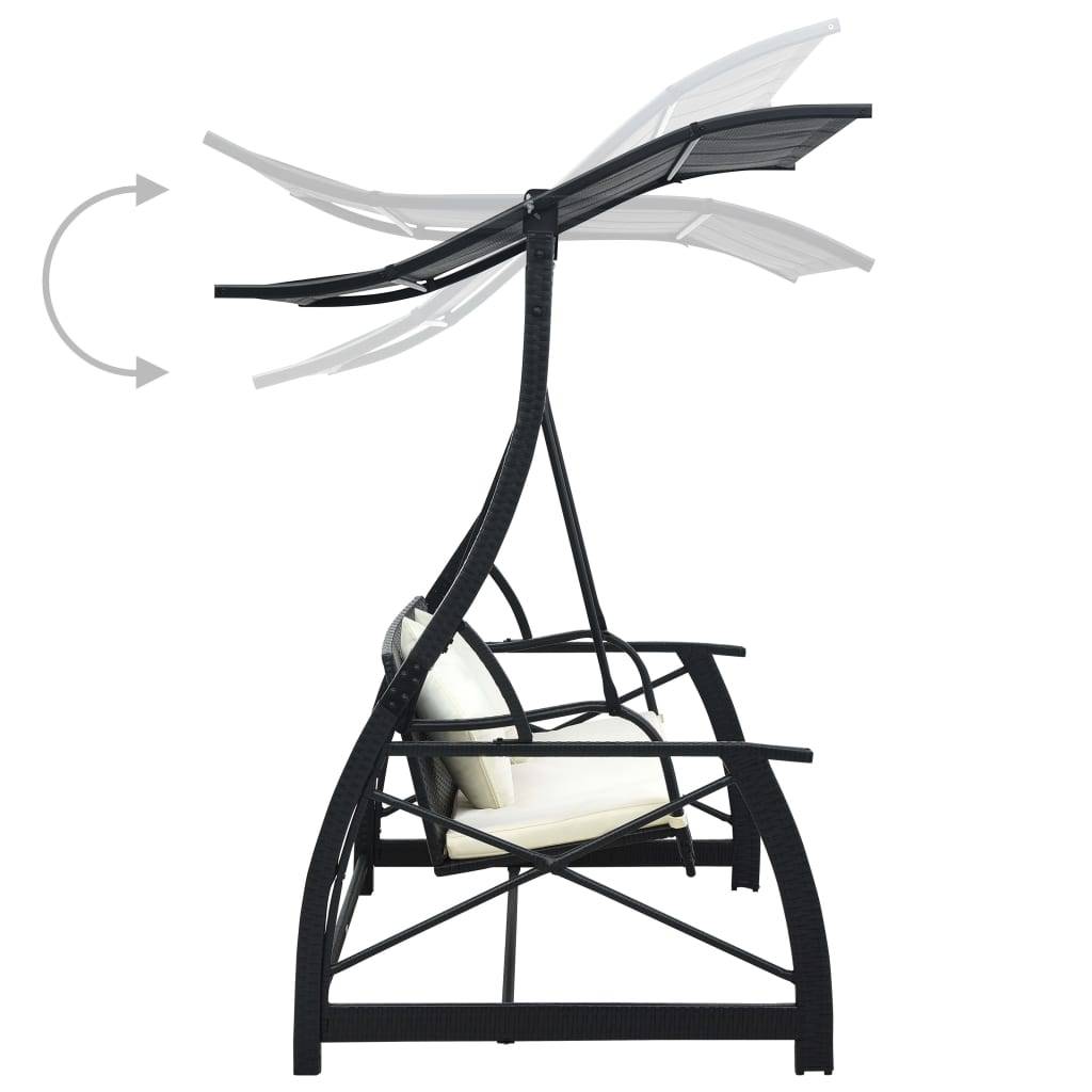 vidaXL Hollywoodschaukel 3-Sitzer mit Dach Poly Rattan Schwarz
