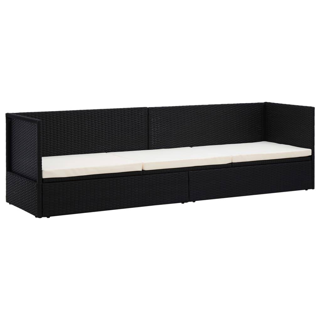 vidaXL Garten-Sofabett mit Kissen Poly Rattan Schwarz