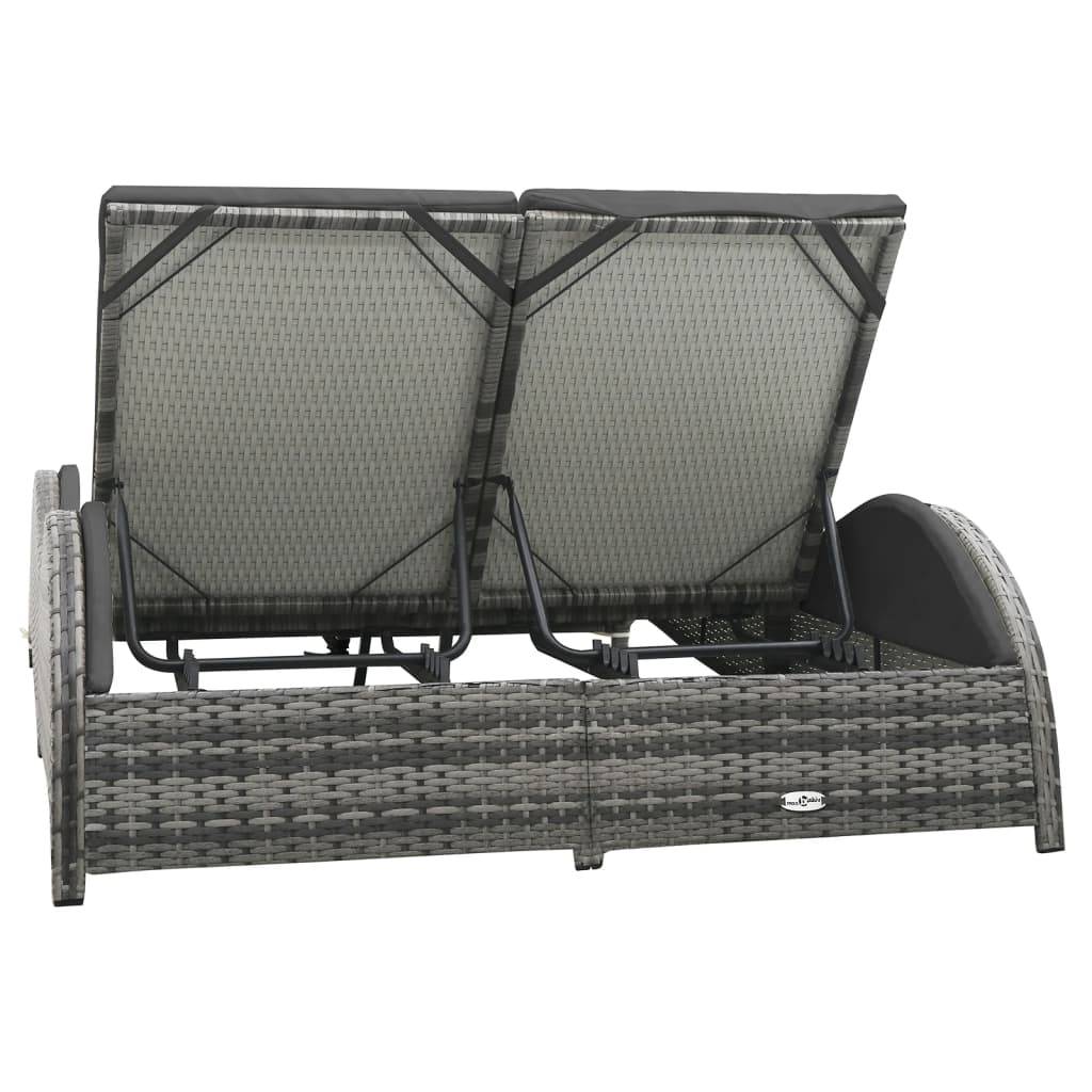 vidaXL Doppel-Sonnenliege mit Auflage Poly Rattan Anthrazit