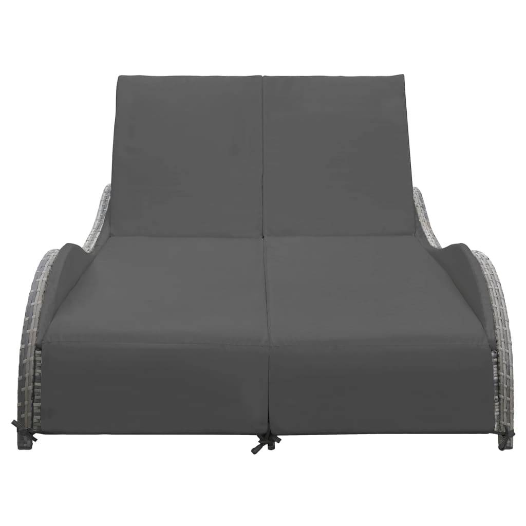 vidaXL Doppel-Sonnenliege mit Auflage Poly Rattan Anthrazit
