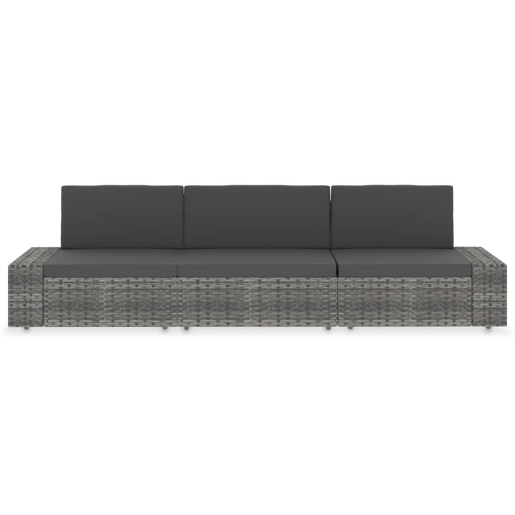 vidaXL Modulares 3-Sitzer-Sofa Poly Rattan Grau