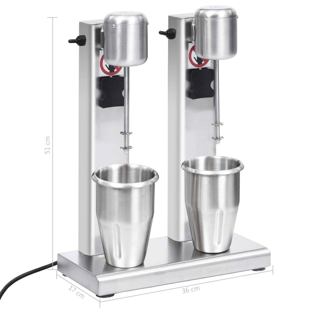 vidaXL Milchshake-Mixer mit zwei Bechern Edelstahl 2 L
