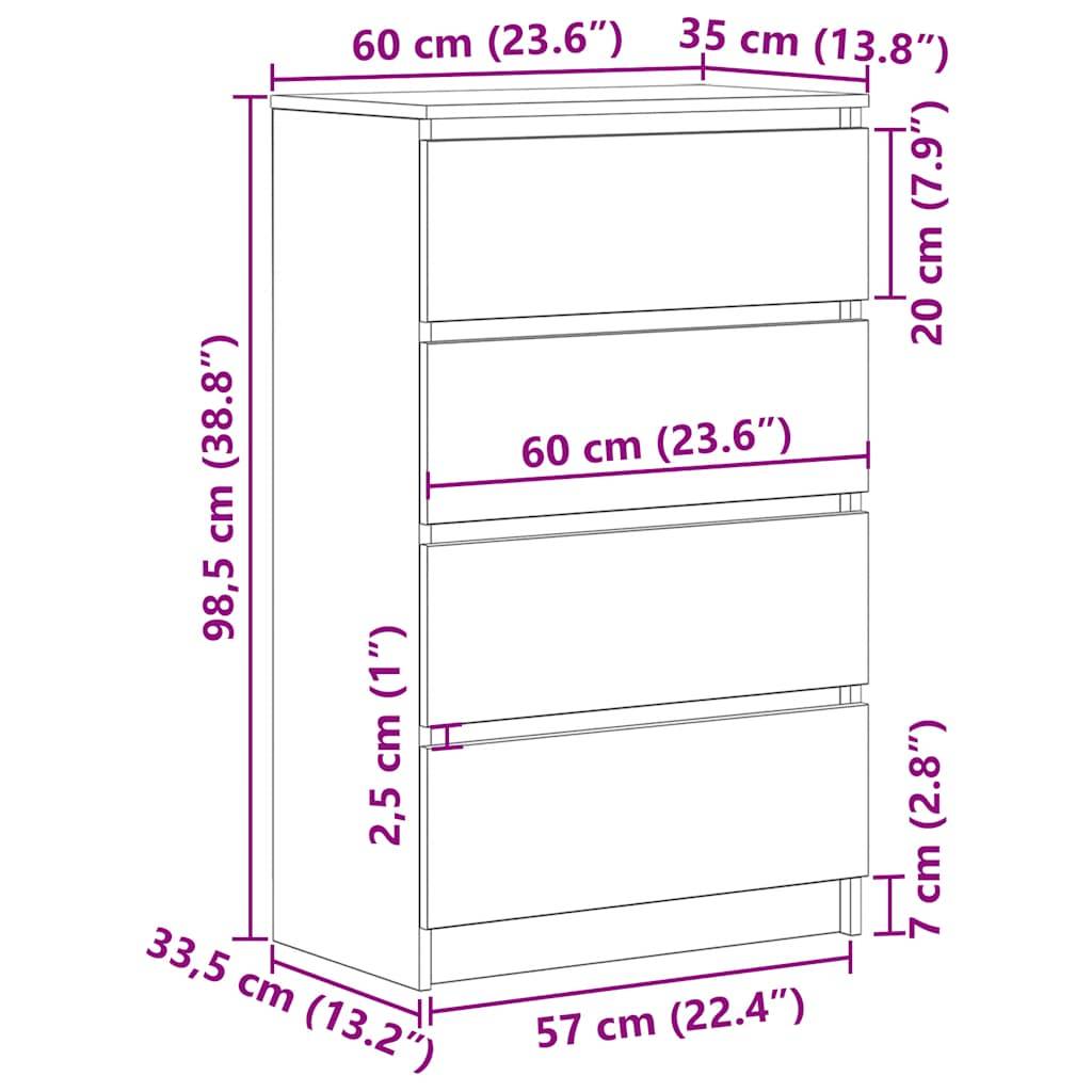 vidaXL Sideboard Betongrau 60x35x98,5 cm Holzwerkstoff