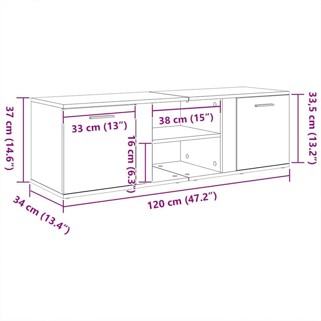 vidaXL TV-Schrank Weiß 120x34x37 cm Holzwerkstoff