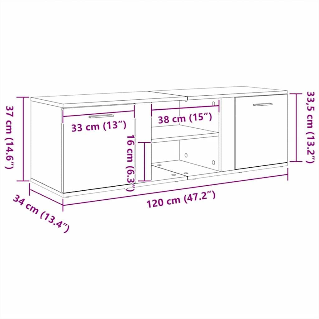 vidaXL TV-Schrank Betongrau 120x34x37 cm Holzwerkstoff