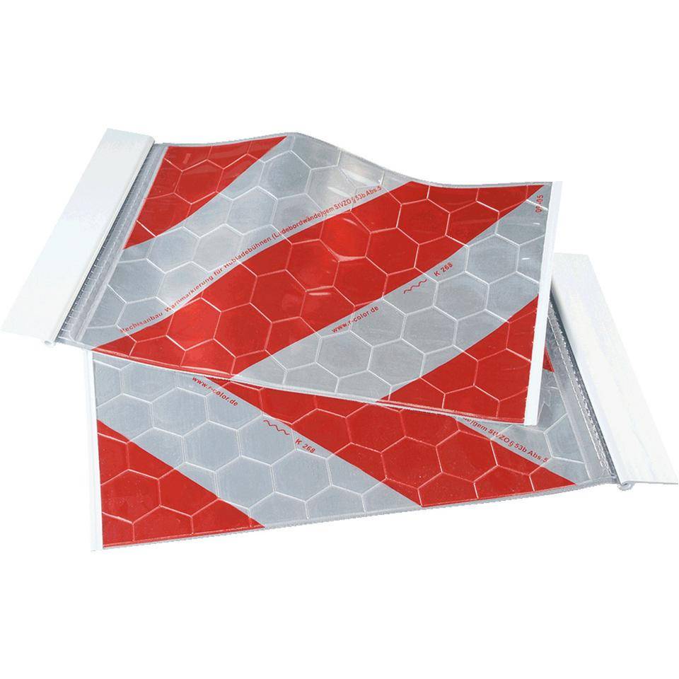 Warnmarkierung für Hubladebühnen, links-/rechtsweisend, mit Halter, 440x260mm, 2/VE